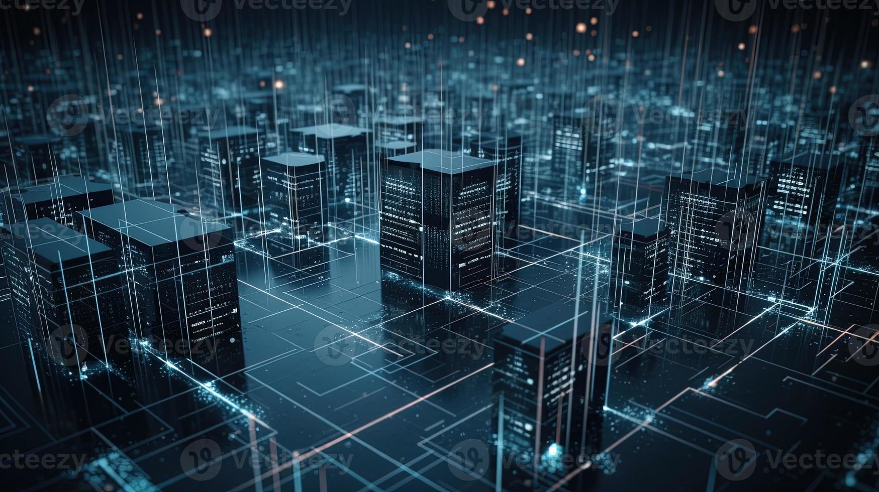 3D rendering of abstract technology concept. Digital data transfer and communication photo
