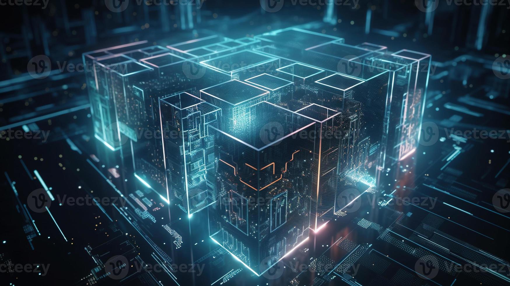 3D rendering of abstract technology concept. Digital data transfer and communication photo