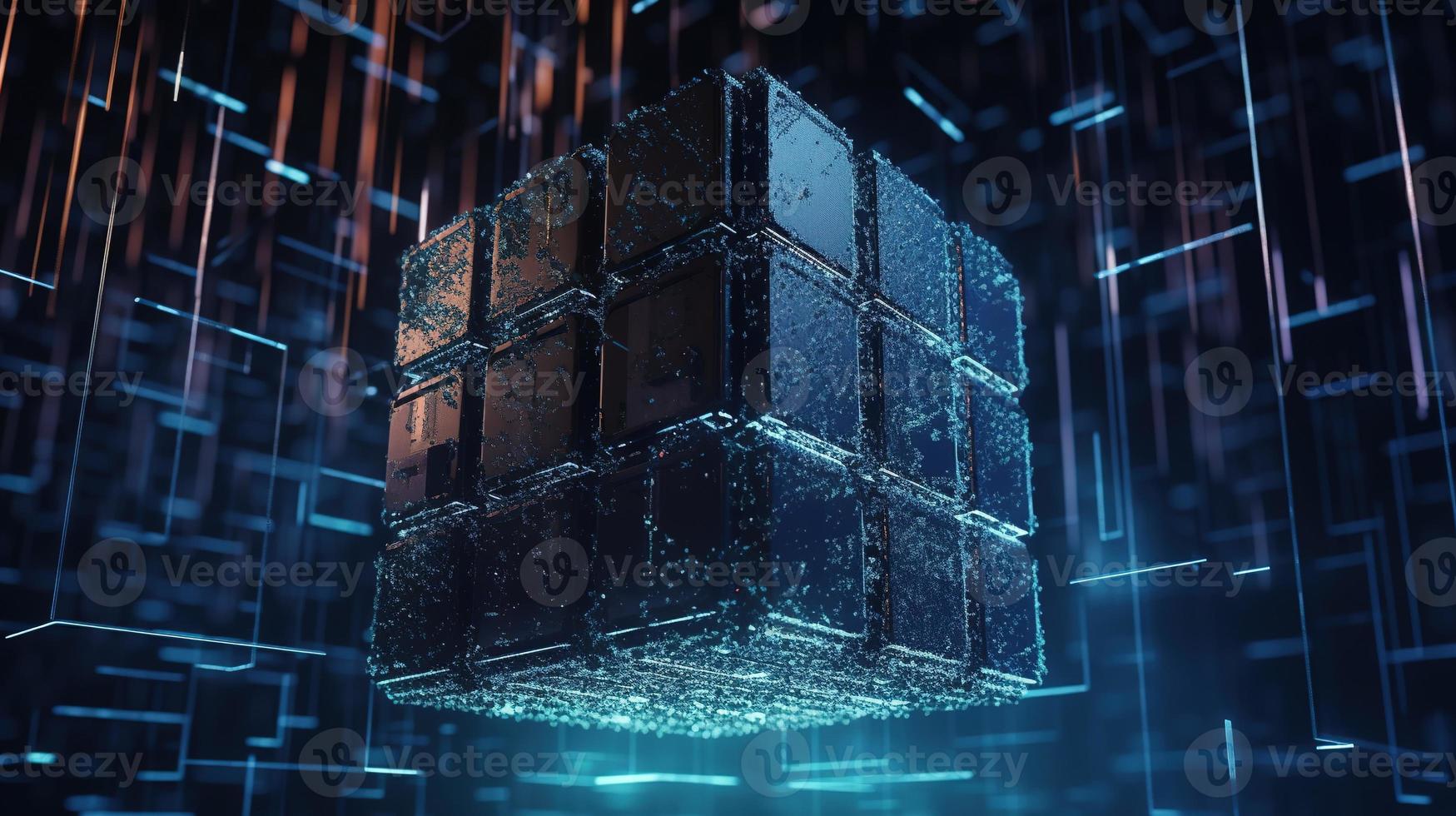 3D rendering of abstract technology concept. Digital data transfer and communication photo