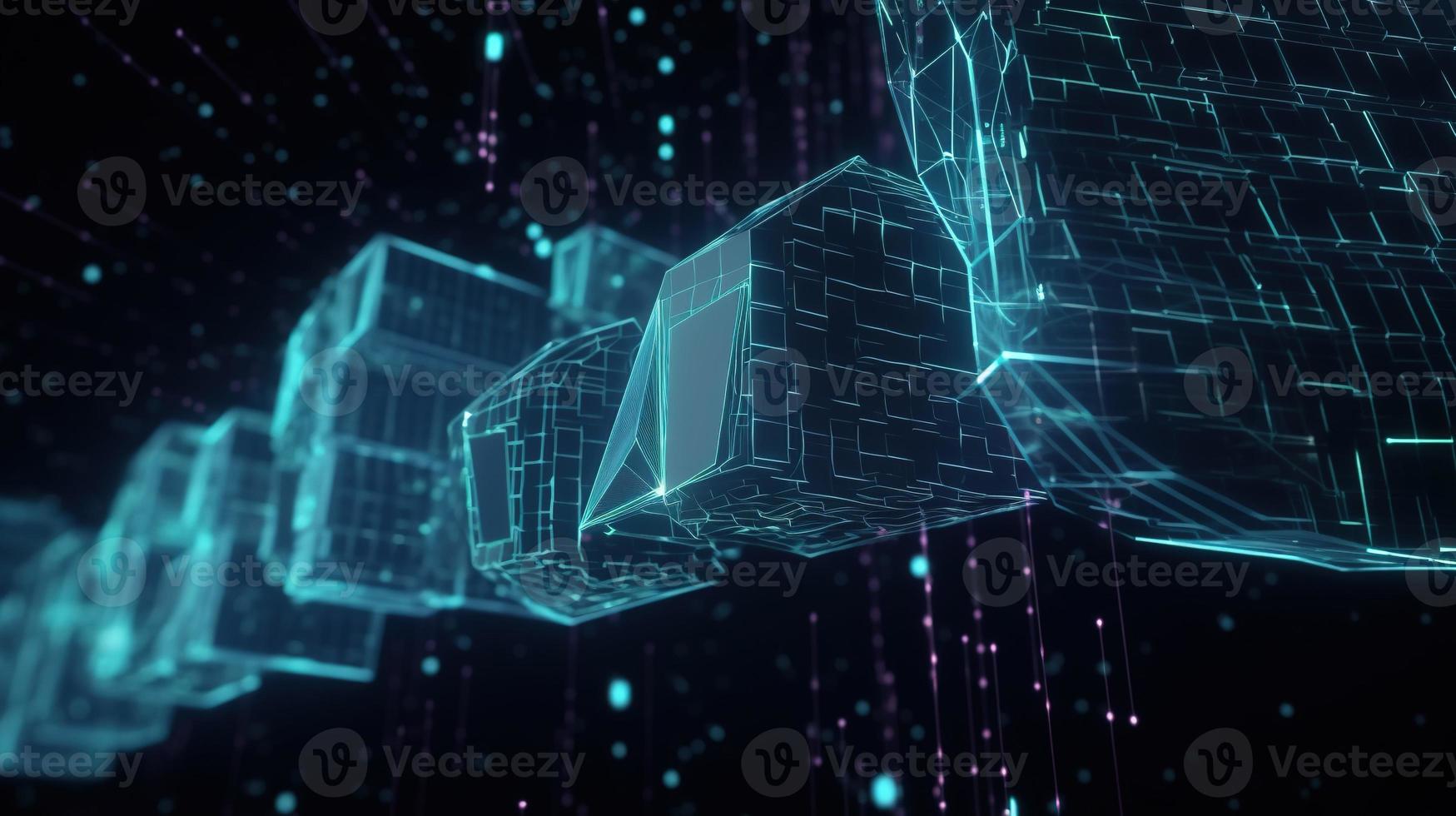3D rendering of abstract technology concept. Digital data transfer and communication photo