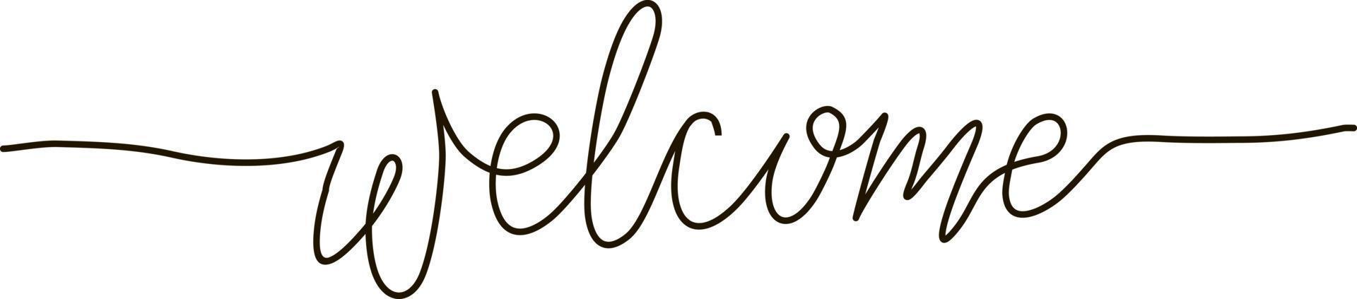 Welcome. Single line written hand drawn phrase lettering design. Handwritten by one line. Calligraphic inscription with smooth lines. Vector illustration