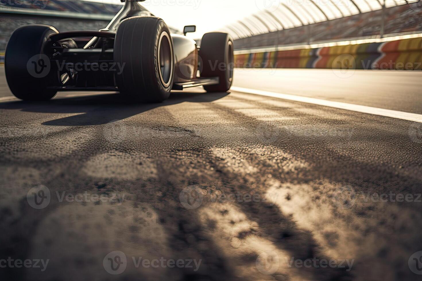 The international race track with a race car. Empty race track with race car. . photo