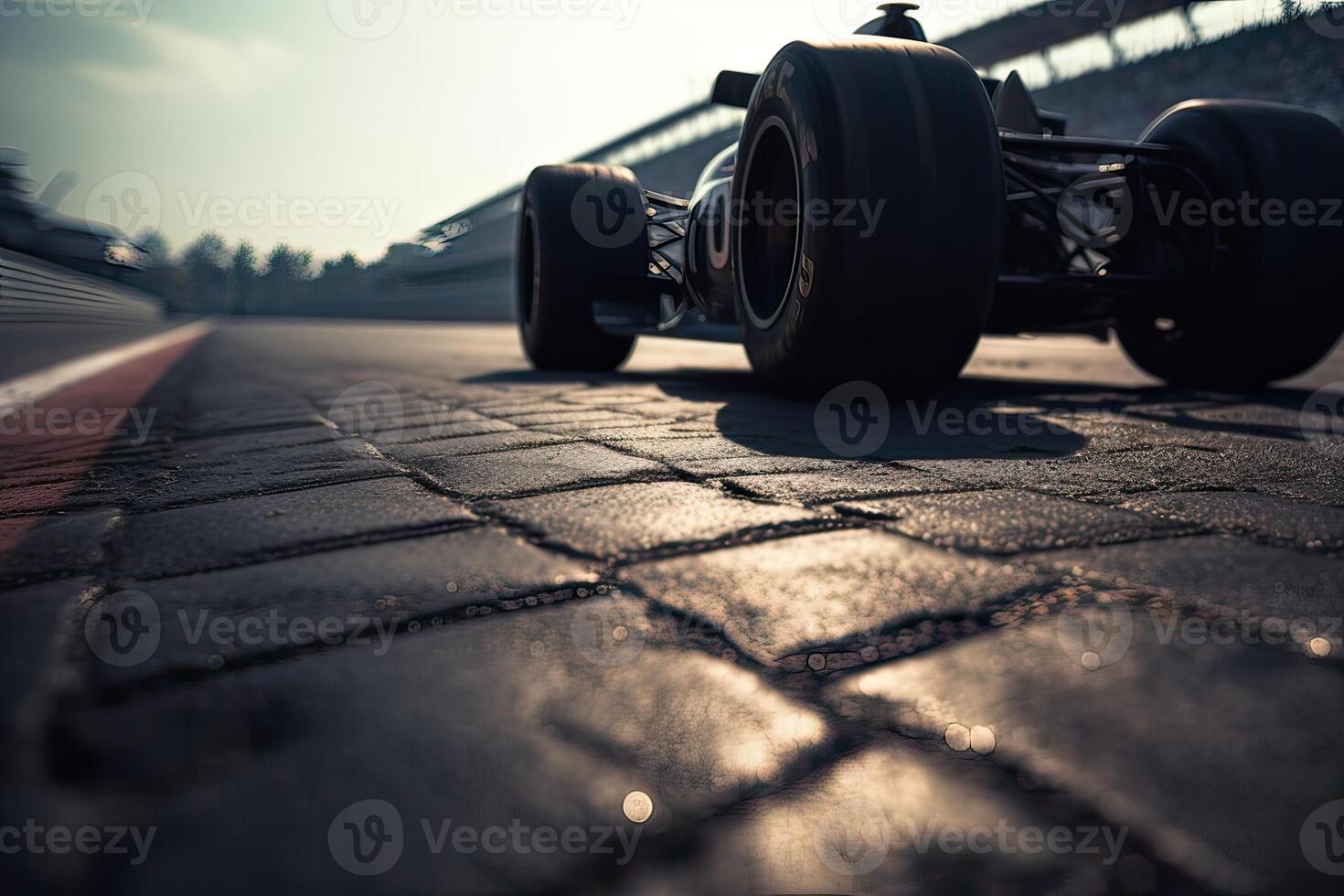 The international race track with a race car. Empty race track with race car. . photo