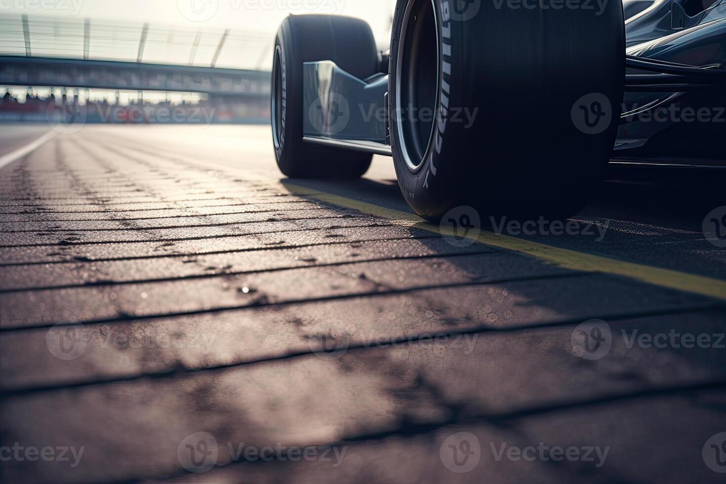 The international race track with a race car. Empty race track with race car. . photo