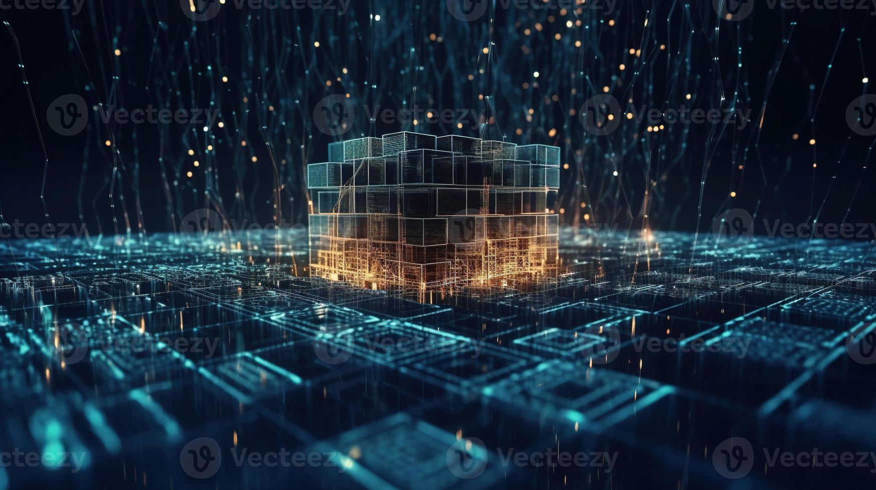3D rendering of abstract technology concept. Digital data transfer and communication photo