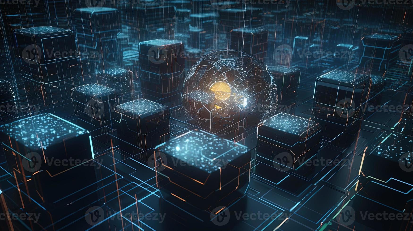 3D rendering of abstract technology concept. Digital data transfer and communication photo