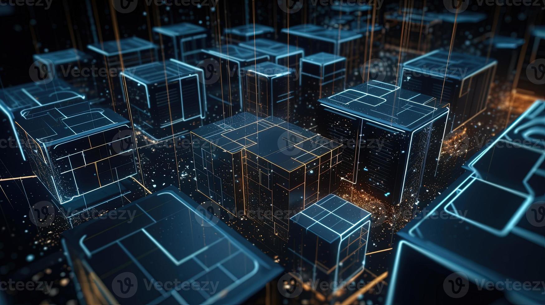 3D rendering of abstract technology concept. Digital data transfer and communication photo