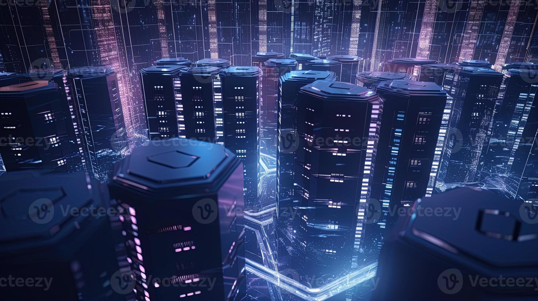 3D rendering of abstract technology concept. Digital data transfer and communication photo