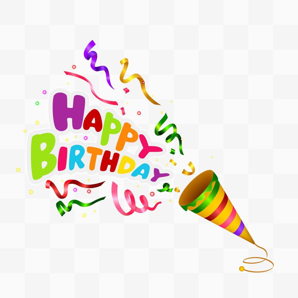 Happy Birthday greeting card with exploding confetti popper, Vector Illustration