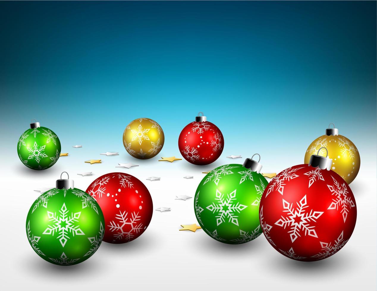 Christmas balls and gold confetti background, Vector Illustration