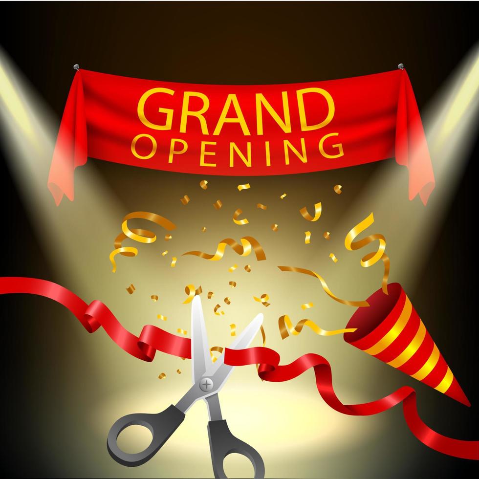 Grand opening background with popper and gold confetti, Vector Illustration