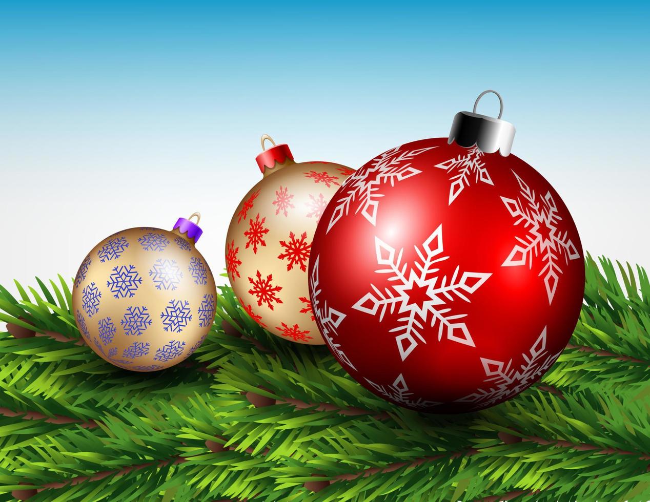Navidad pelotas en un pila de pino hojas, vector ilustración
