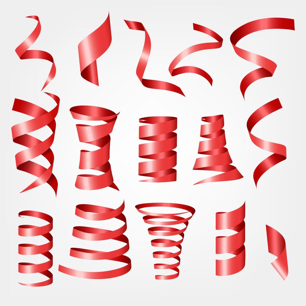 Red shiny ribbon sets, Vector Illustration