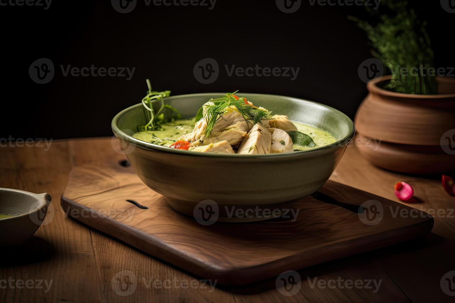 Green curry Kaeng kheiyw hwan with Thai food for steamed rice or rice noodles. Thai food very popular. photo