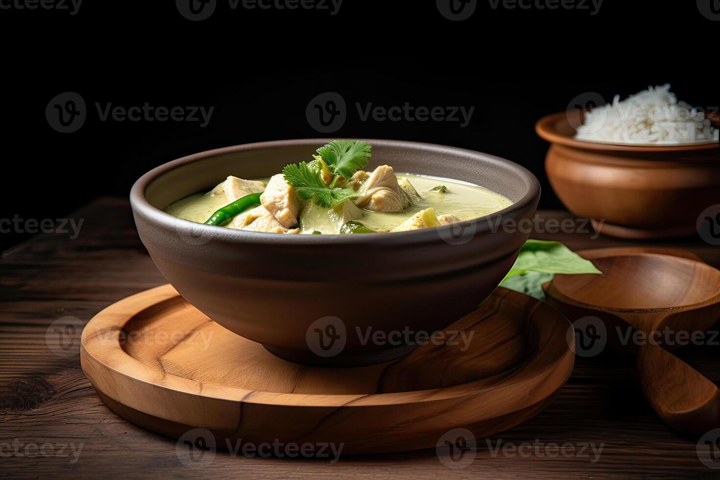 Green curry Kaeng kheiyw hwan with Thai food for steamed rice or rice noodles. Thai food very popular. photo