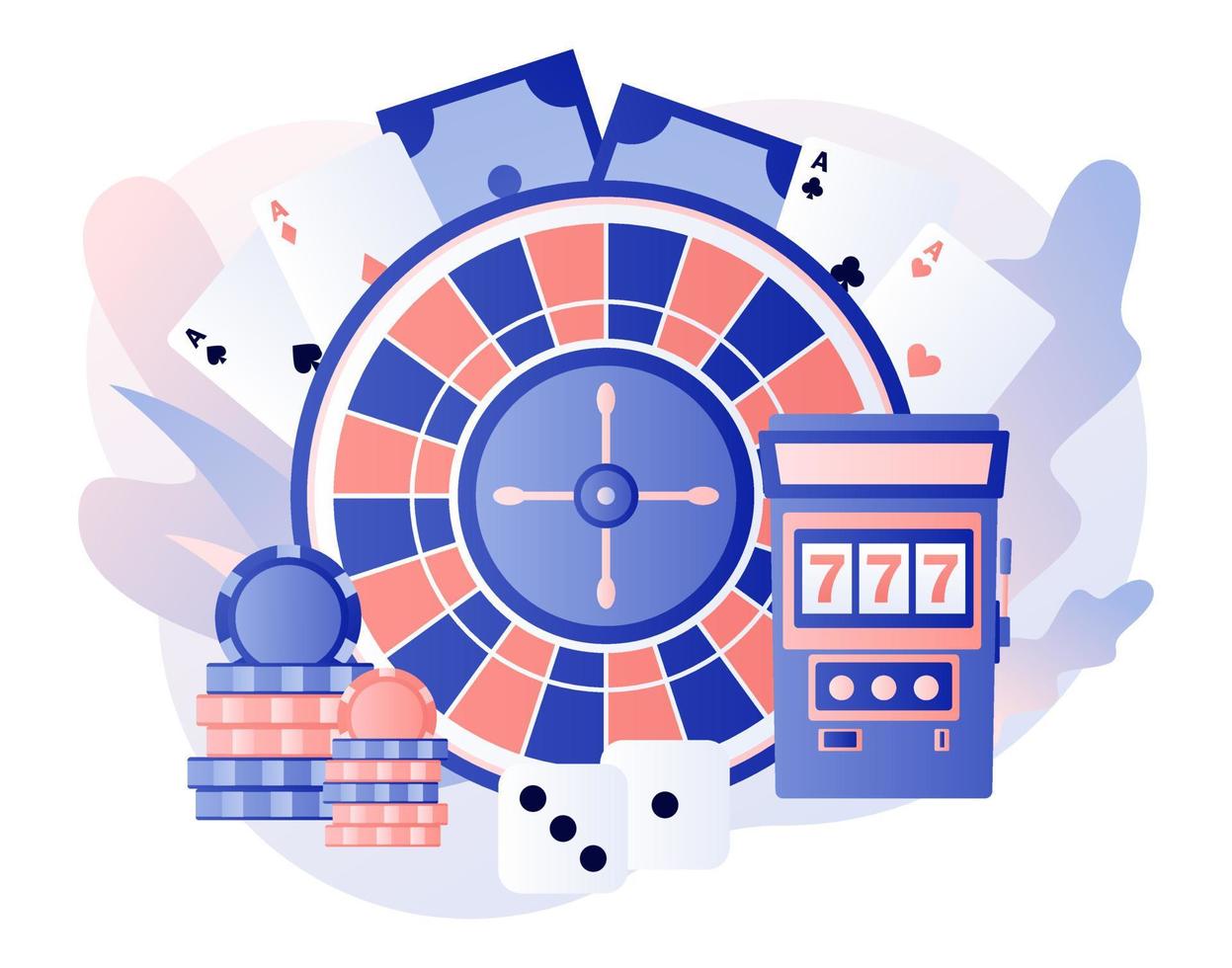 Casino and Gambling Concept. Poker, Roulette, Slot Machine. Modern flat cartoon style. Vector illustration