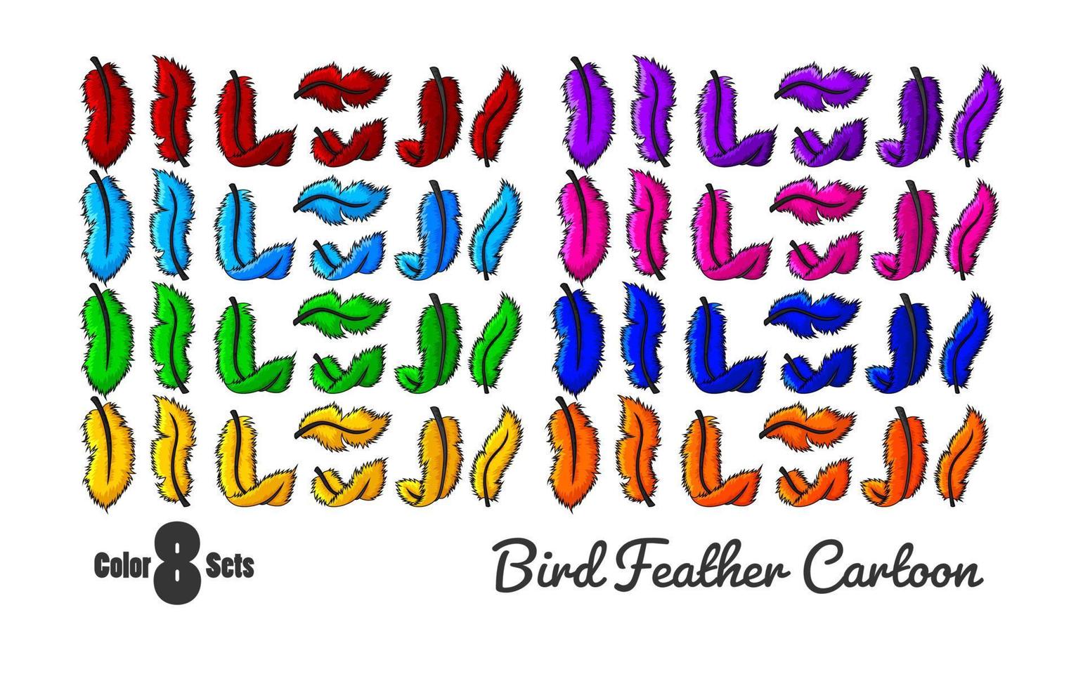 Bird Feathers Cartoon in 8 color set, Vector Illustration