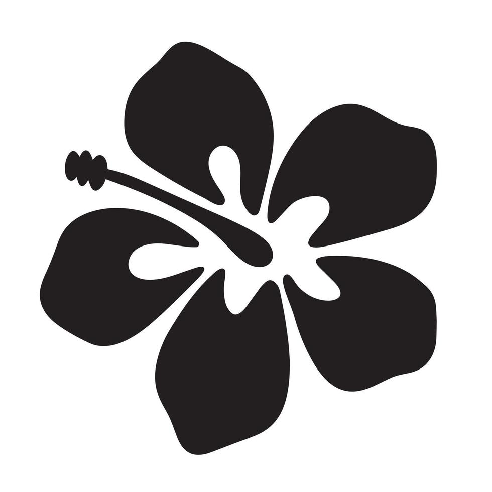 Hibiscus hand drawn icon isolated on white background. Simple black silhouette of Hawaiian flower. Vector lllustration