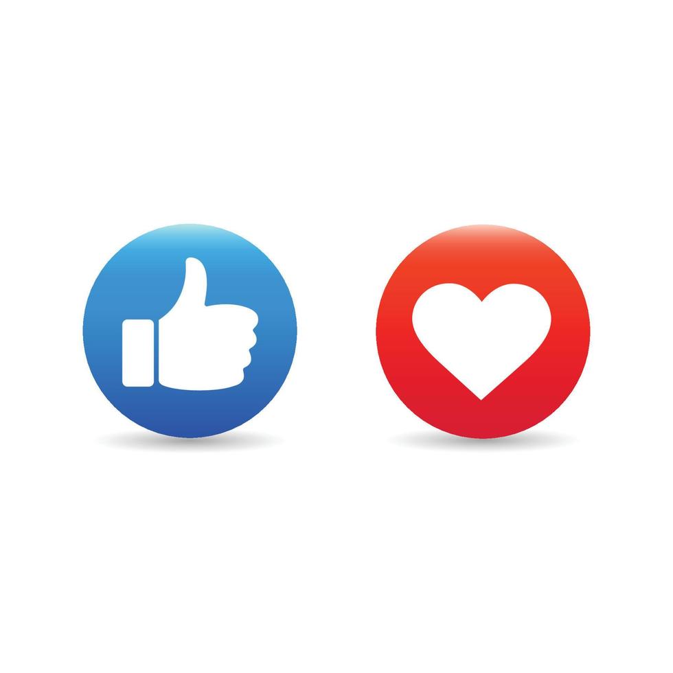 Thumb up and heart icon on white background. Vector illustration