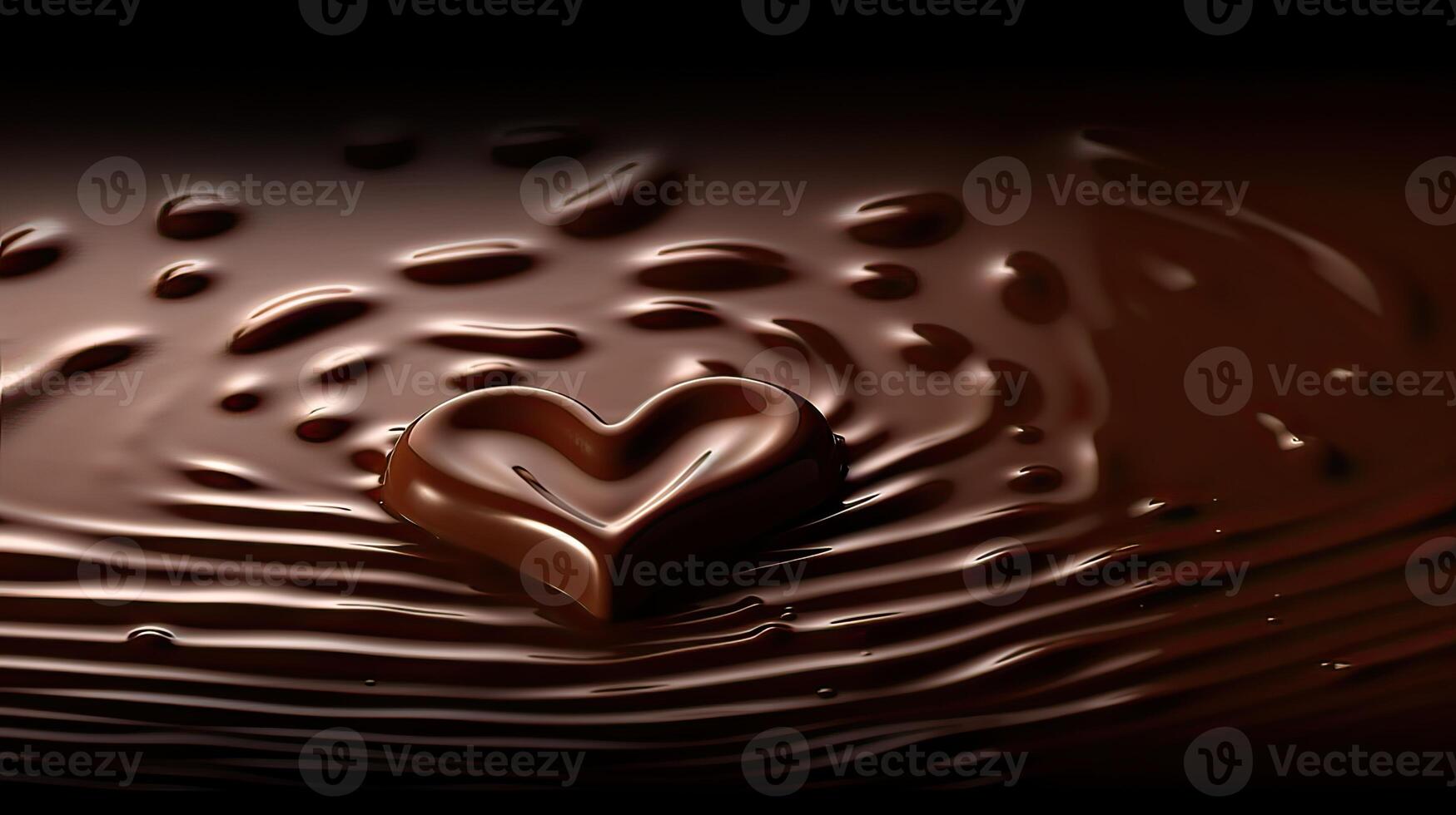 Heart-shaped chocolate buried in liquid chocolate. Love, Valentine concept. . photo