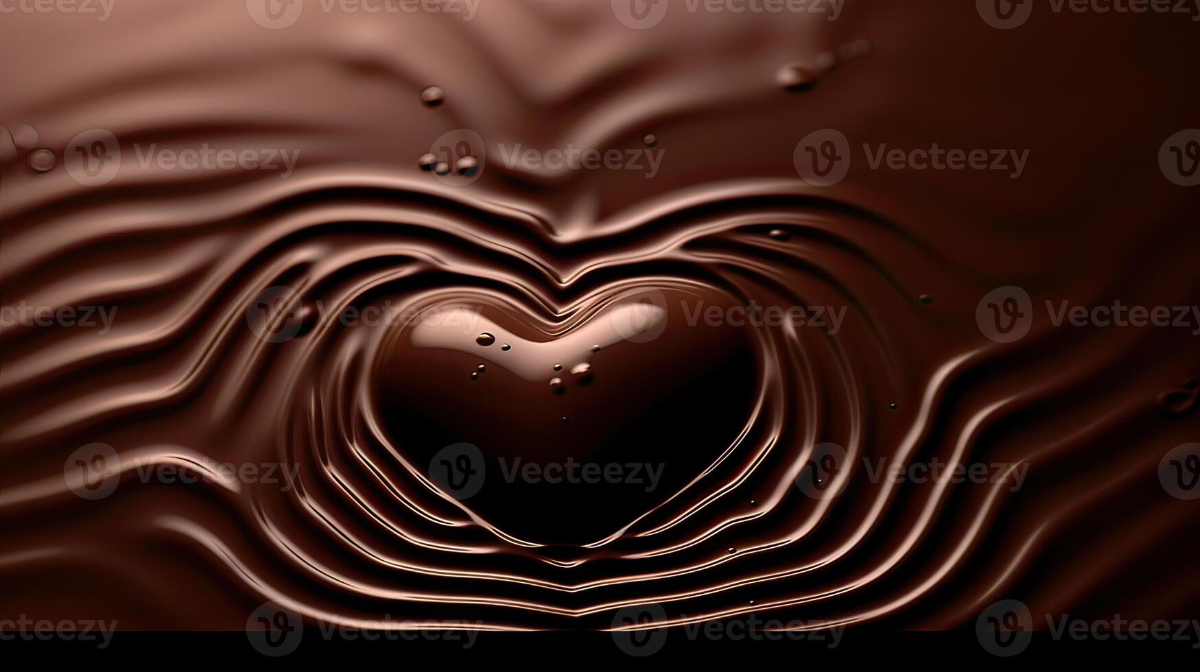 Heart-shaped chocolate buried in liquid chocolate. Love, Valentine concept. . photo