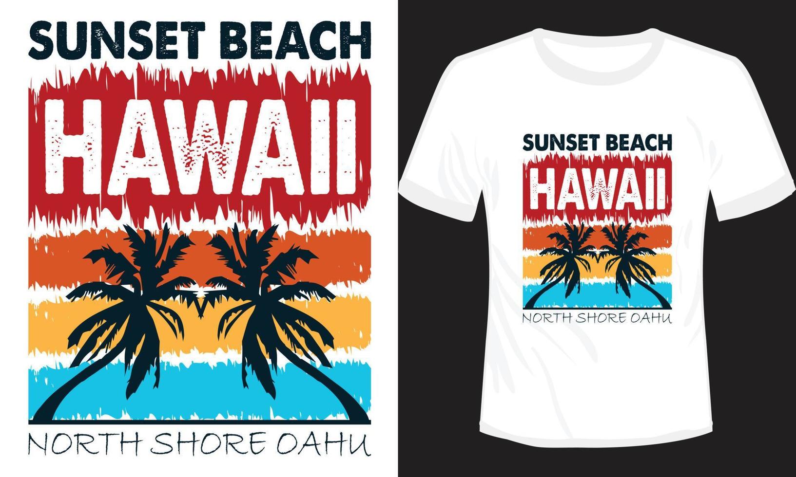 sunset beach Hawaii t-shirt design print-ready, vector illustration of sunset beach