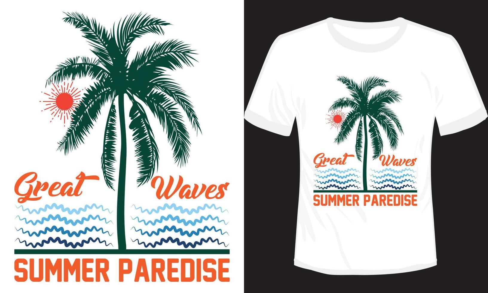 Great Waves Summer Paradise T-shirt Design Vector Illustration