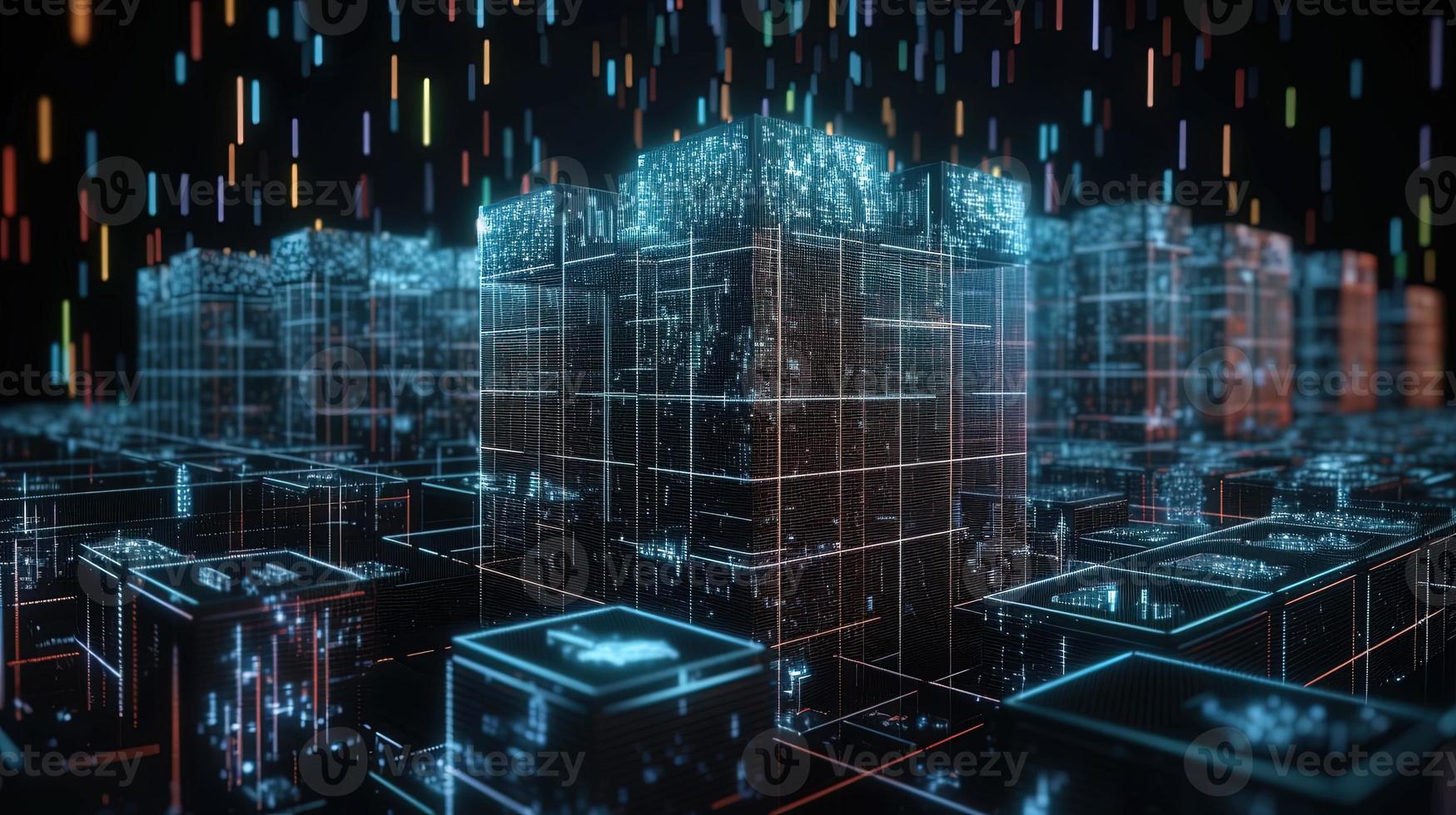 3D rendering of abstract technology concept. Digital data transfer and communication photo