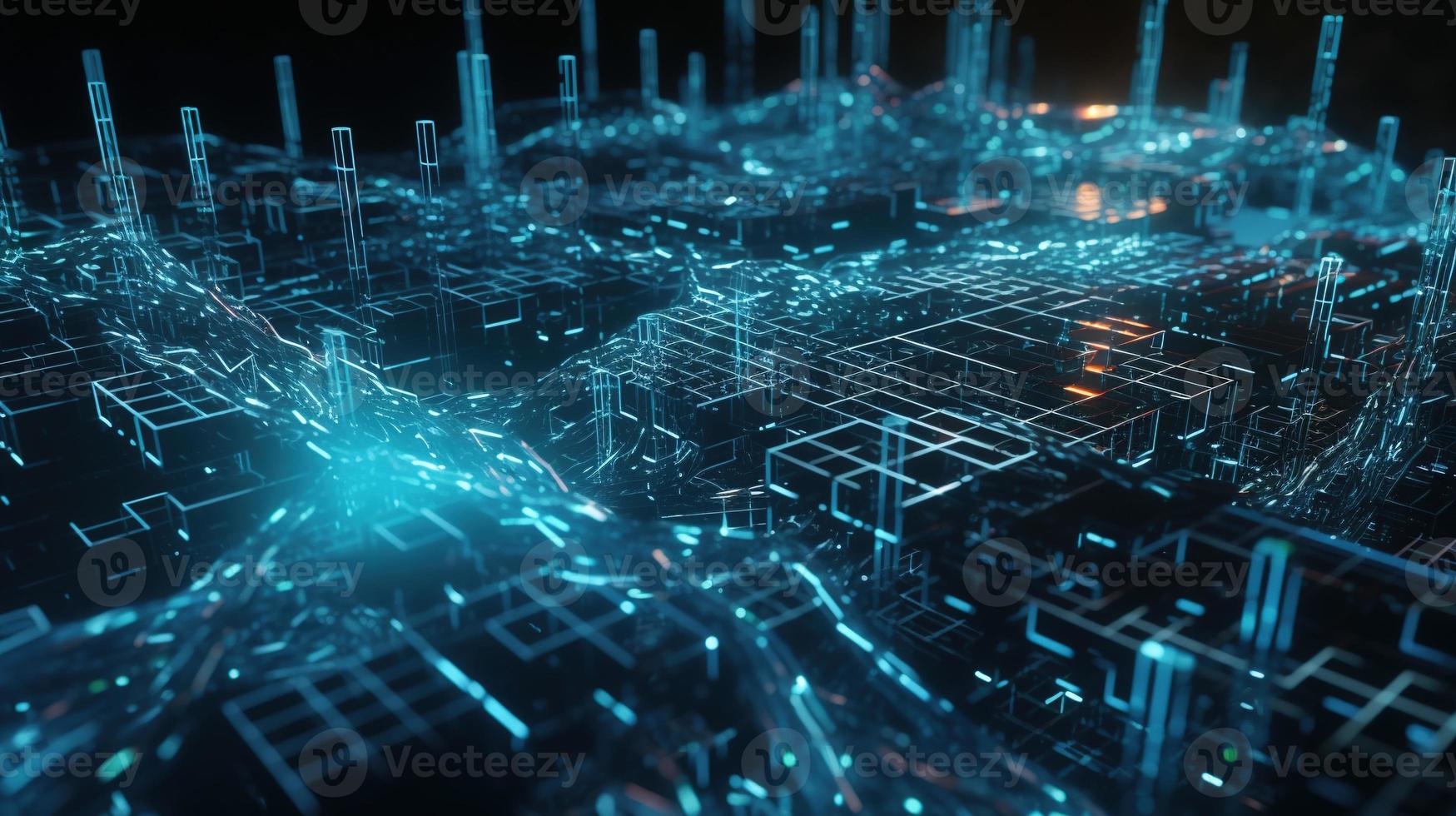 3D rendering of abstract technology concept. Digital data transfer and communication photo