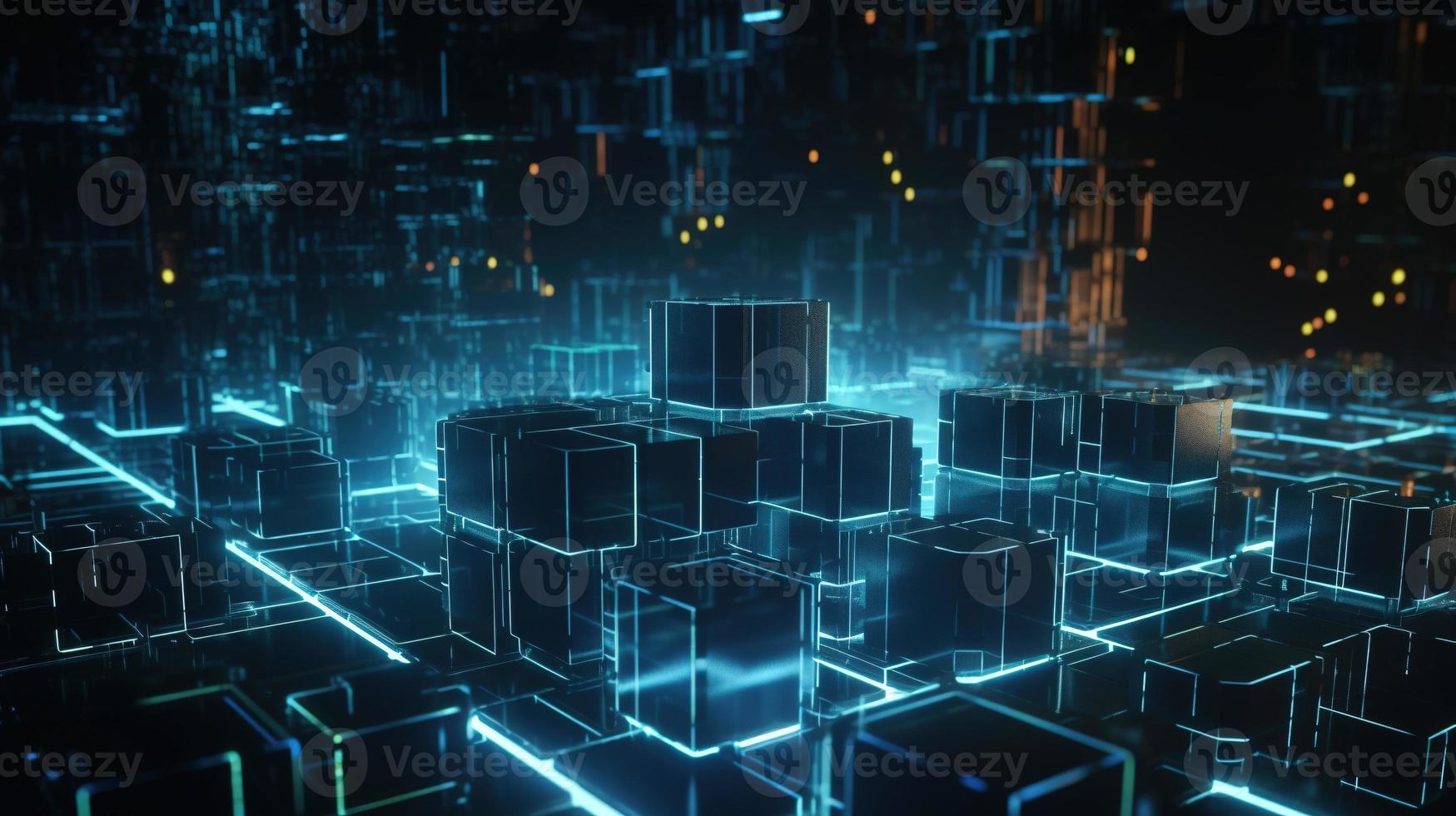 3D rendering of abstract technology concept. Digital data transfer and communication photo