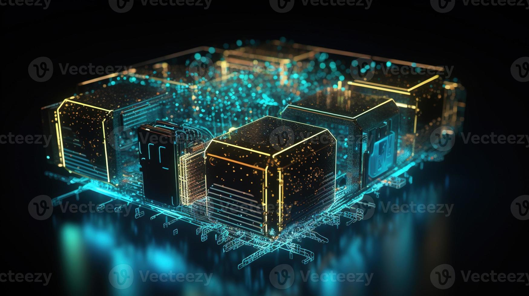 3D rendering of abstract technology concept. Digital data transfer and communication photo