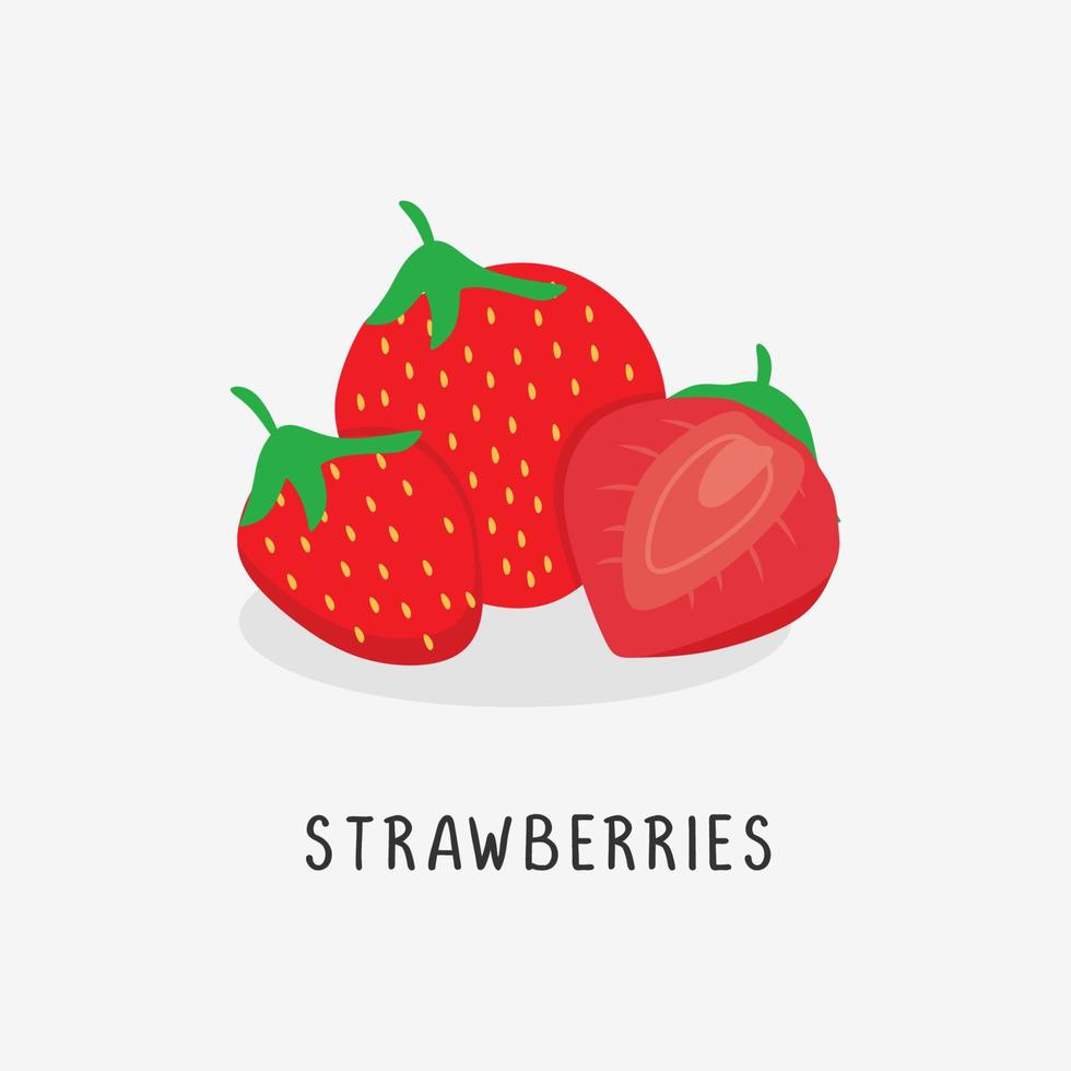 strawberries vector flat illustration, isolated on white background