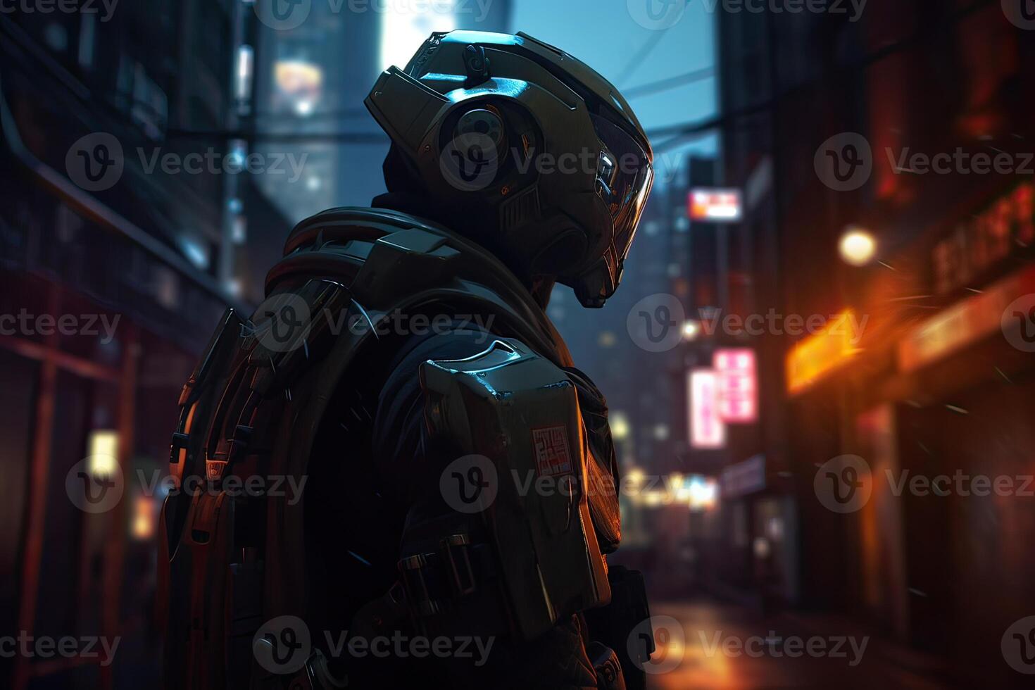 Close up A robot from the future. cyborg futuristic holographic technology. Portrait of a cyborg robot. The concept for Artificial Intelligence. photo