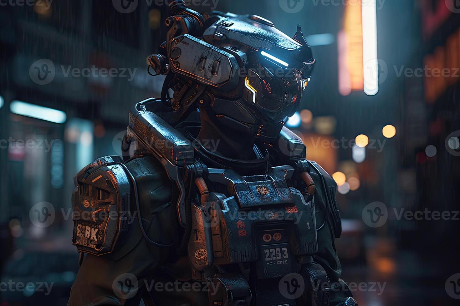 Close up A robot from the future. cyborg futuristic holographic technology. Portrait of a cyborg robot. The concept for Artificial Intelligence. photo