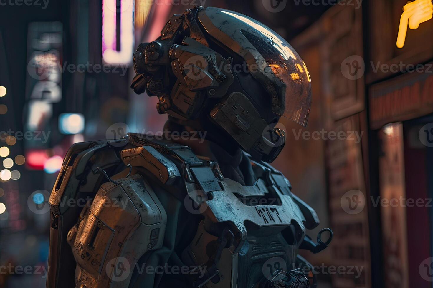 Close up A robot from the future. cyborg futuristic holographic technology. Portrait of a cyborg robot. The concept for Artificial Intelligence. photo