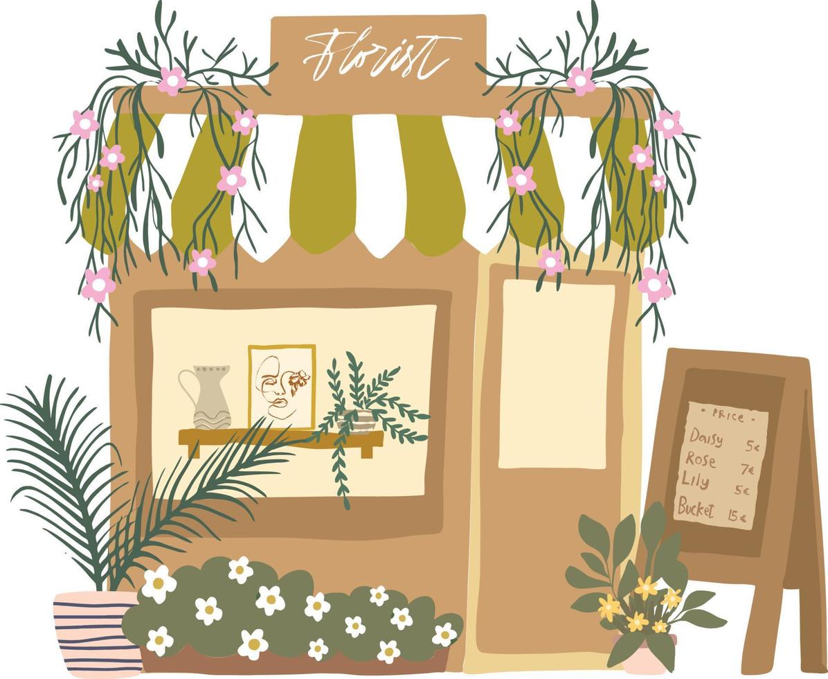 Aesthetic Beige Flower Shop Decoration Illustration vector