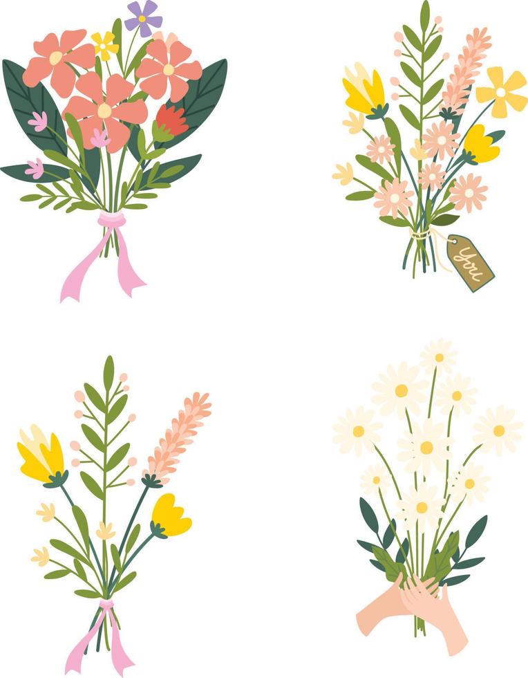 Cute set variation Bouquet Flower Decoration Illustration Flat vector