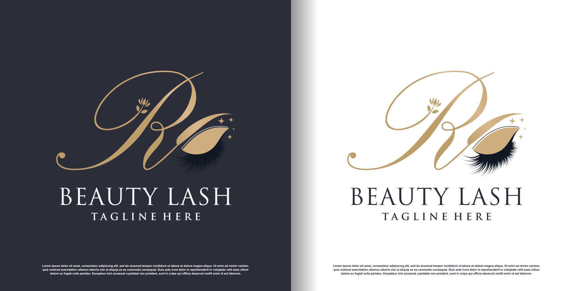 monogram logo design with initial r and eyelash concept vector