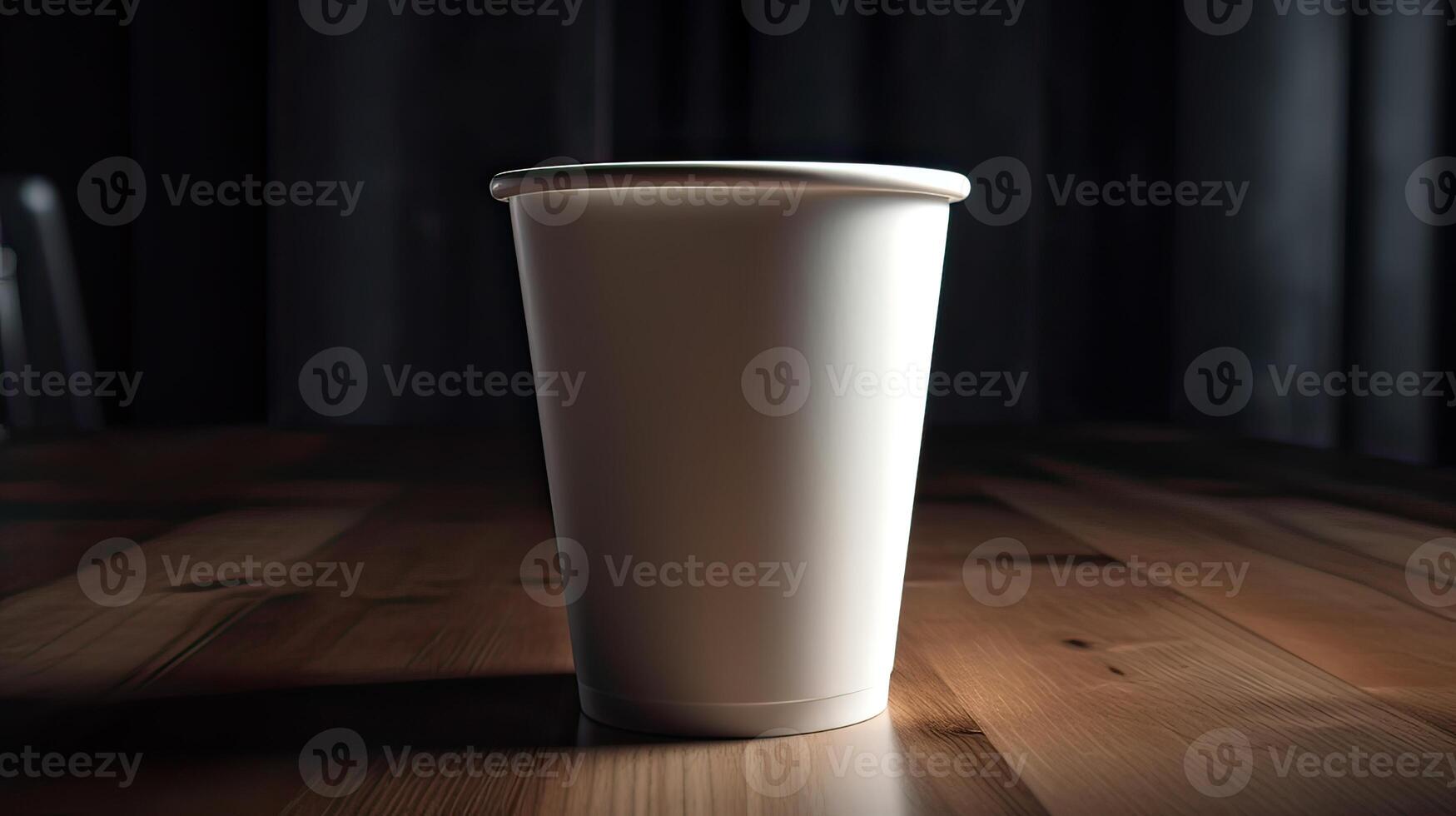 Paper Cup of coffee on wooden wall background. photo