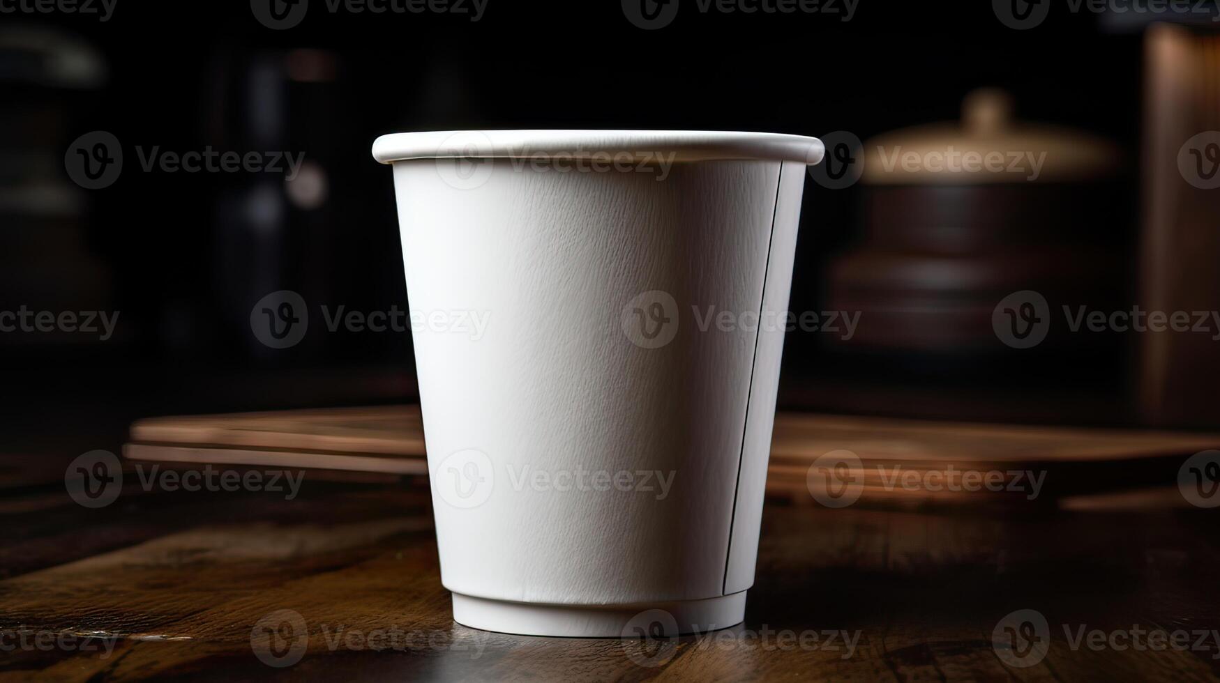 papel taza de café en de madera pared antecedentes. generativo ai foto