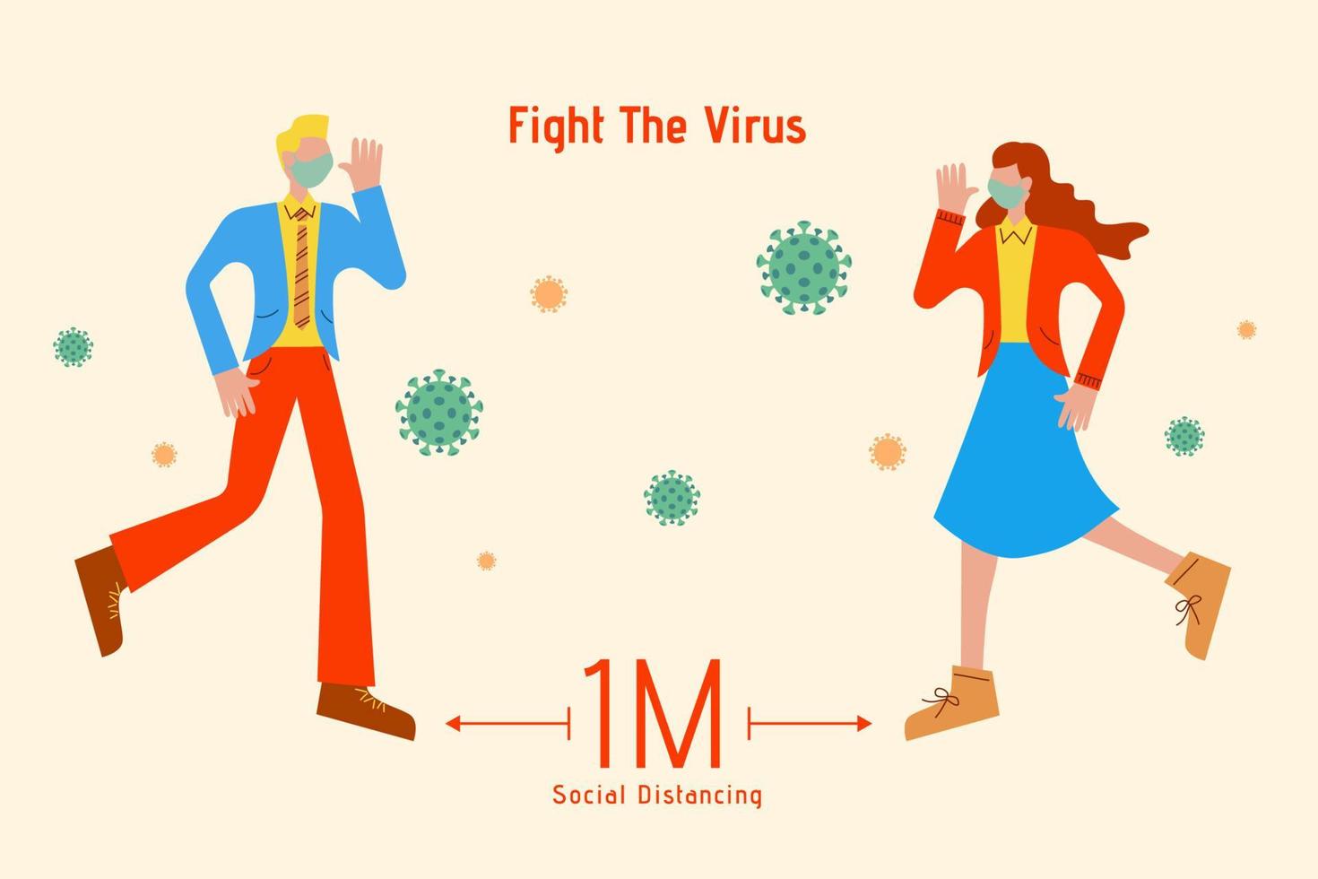 Social distancing during coronavirus outbreak with two fashion people stay at least 1 meter from others vector