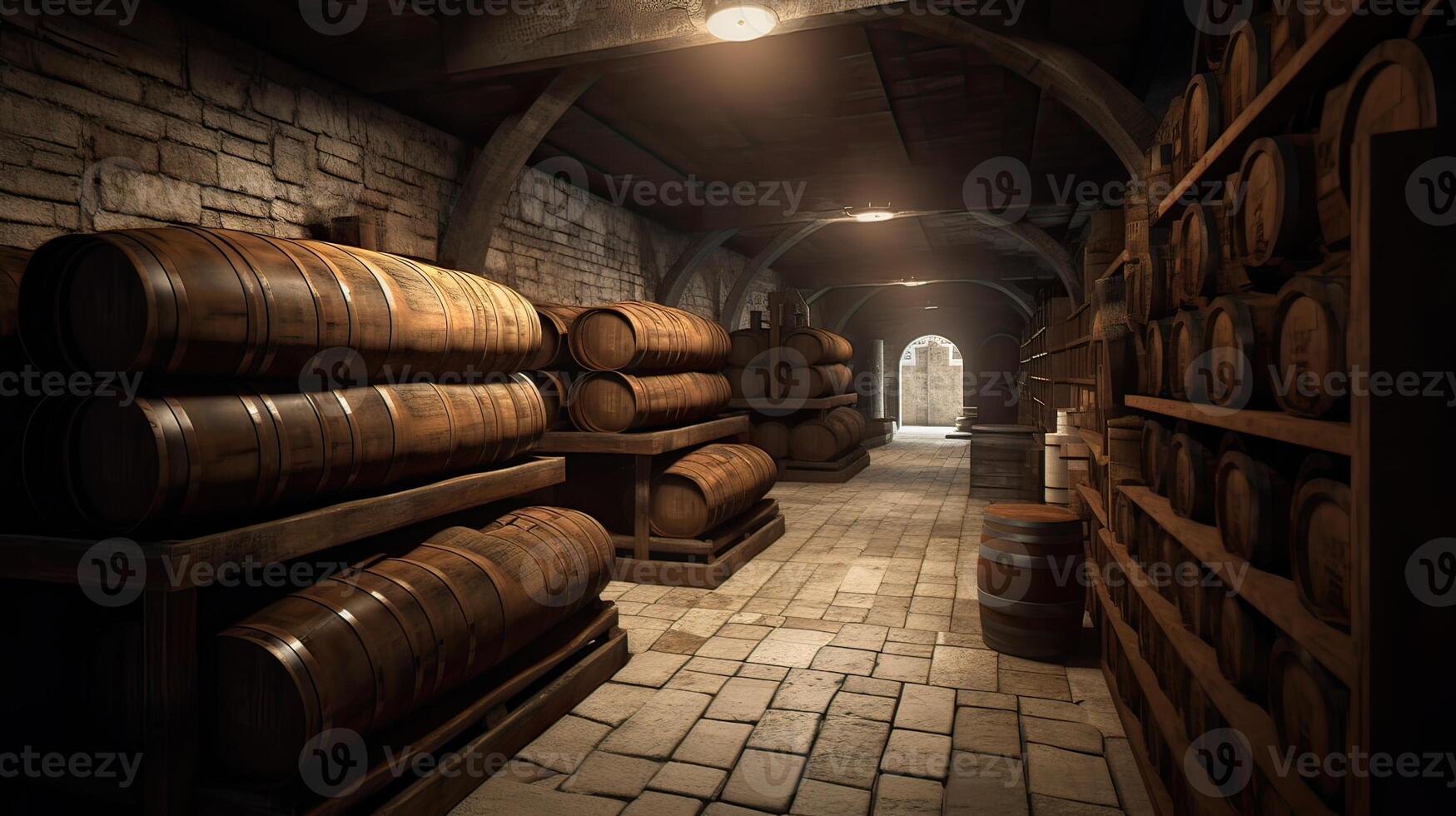 brewery cellar background, barrels, wine or beer, photo