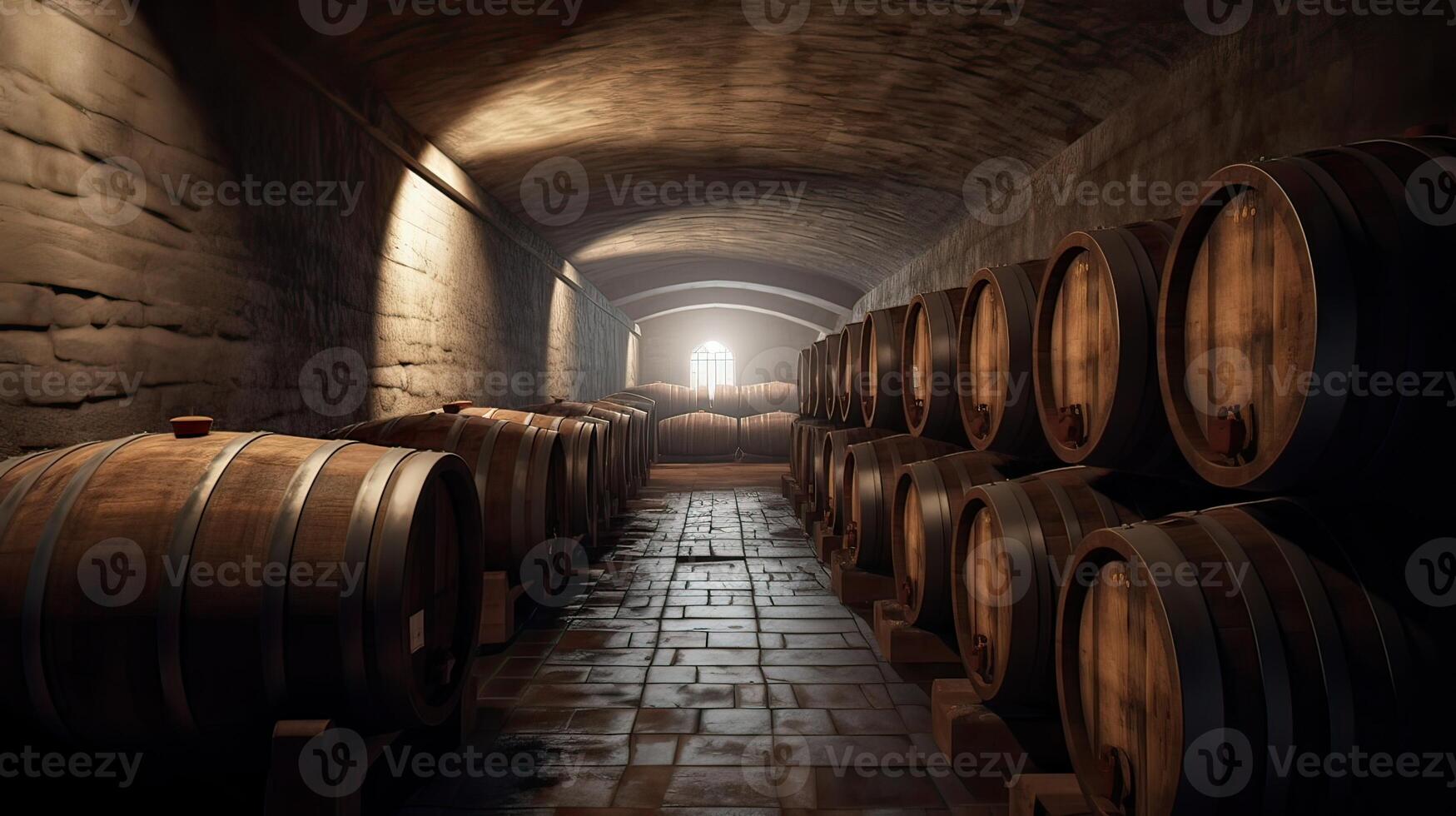 cervecería cava fondo, barriles, vino o cerveza, generativo ai foto