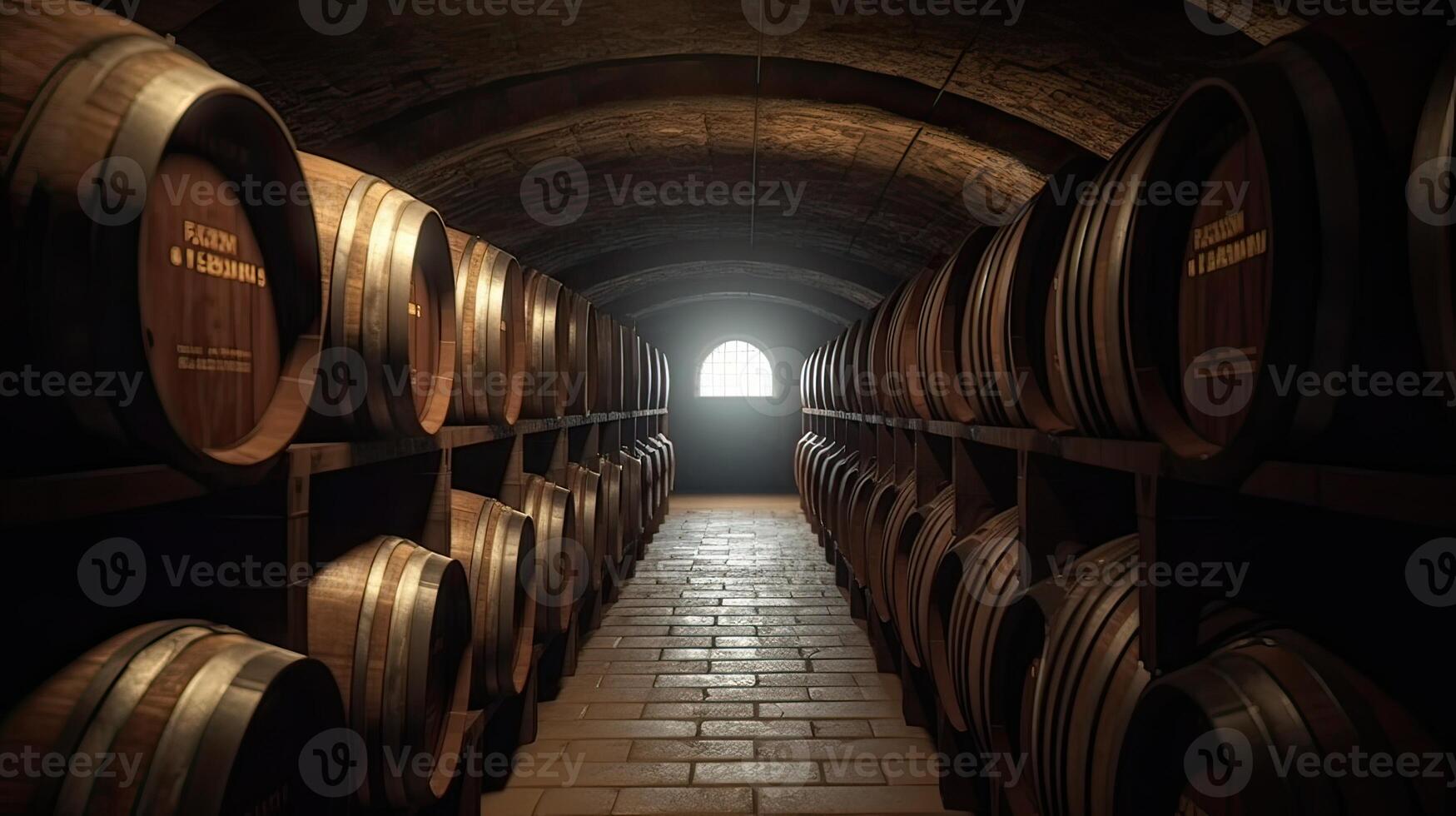 brewery cellar background, barrels, wine or beer, photo