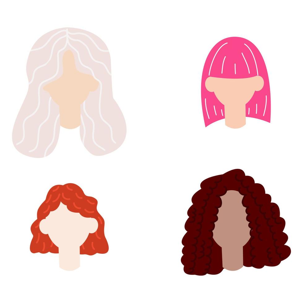 Set of girls with different hairstyles, hair color and nationality..Girl hairstyle vector set. Illustration of hairstyle head, character avatar portrait