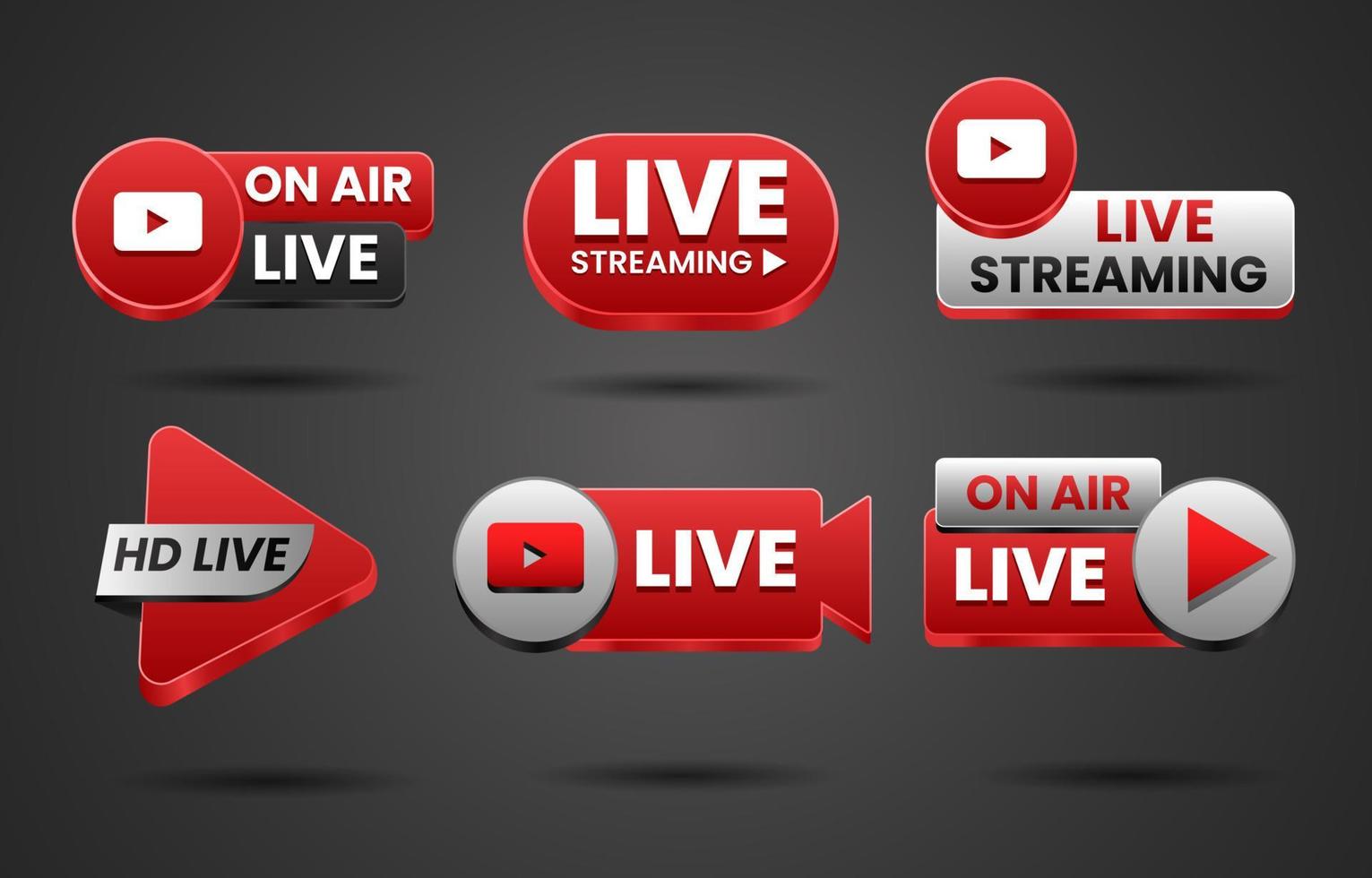 Set Live Streaming Badge Collection vector