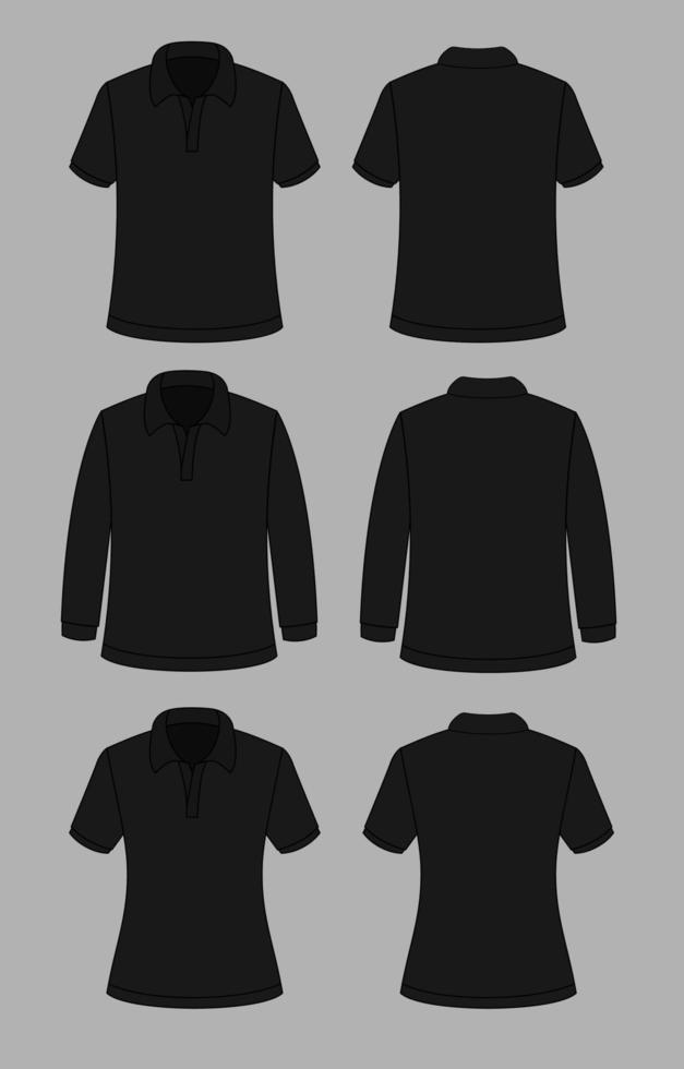 Black Outline Polo Shirt Mockup vector