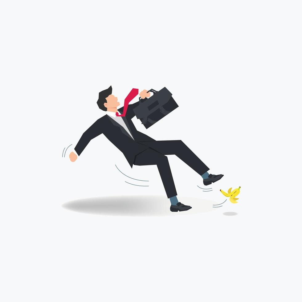 Vector businessman sliding with banana peel illustration