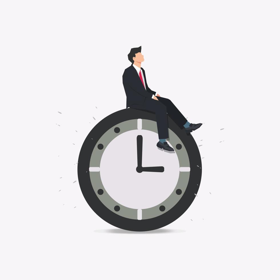 empresario sentado en parte superior de grande reloj vector ilustración