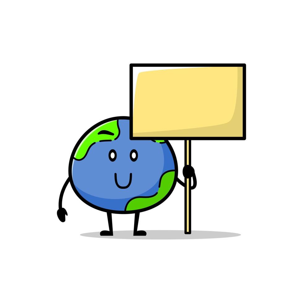 cute earth holding a blank banner. globe earth smiling funny mascot illustration. vector
